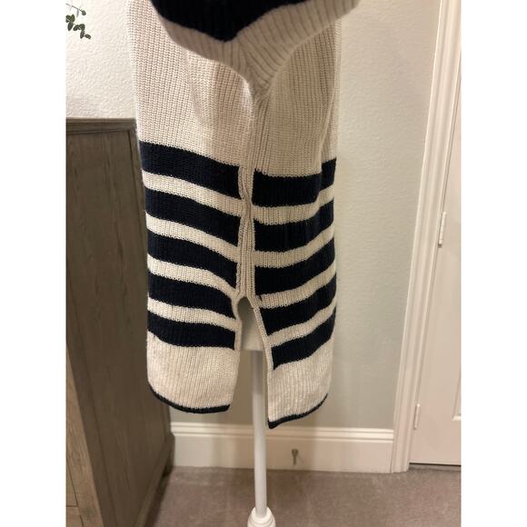 COS | Cream/Navy Striped Chunky Wool/Cotton Blend Knit Turtleneck | Small - Picture 7 of 12